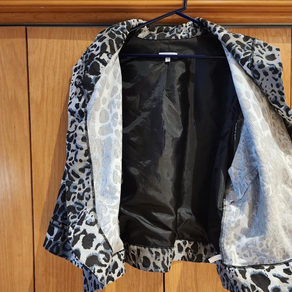 Denim Snow Leopard Open Front Jacket 4x - Picture 3 of 13